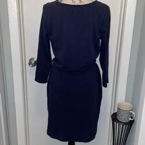Spartina 449 Navy boatneck dress w/drawstring waist & 3/4 sleeve - SZ XS